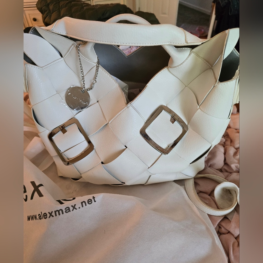 Alex Max Basket Weave Bag With Buckles